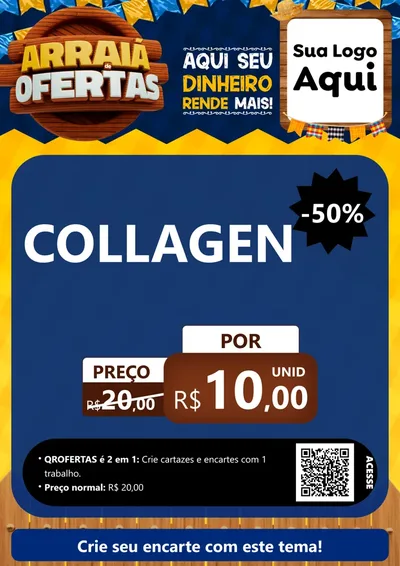 Modelo de Cartaz para Cartaz A4 Vertical com o tema Arraiá de Ofertas - Junina para Suplementos alimentares