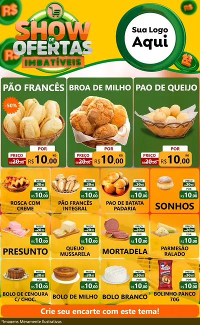 Modelo de Encarte para Encarte Grande com o tema Show de Ofertas Imbatíveis para Padaria