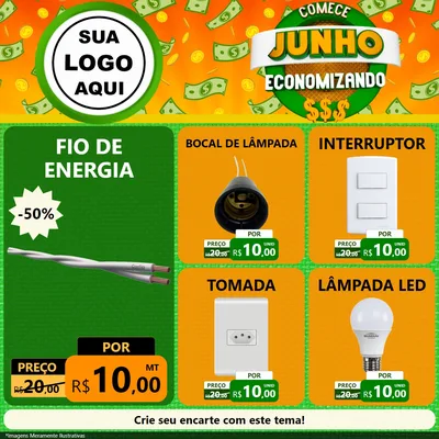 Modelo de Rede Social para Feed Facebook com o tema Comece Junho Economizando para Materiais Elétricos
