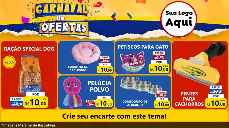Modelo de TV para TV Horizontal com o tema Carnaval de Ofertas para Pet Shop