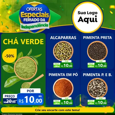 Modelo de Rede Social para Feed Facebook com o tema Ofertas Especiais Feriado da Independência para Produtos Naturais