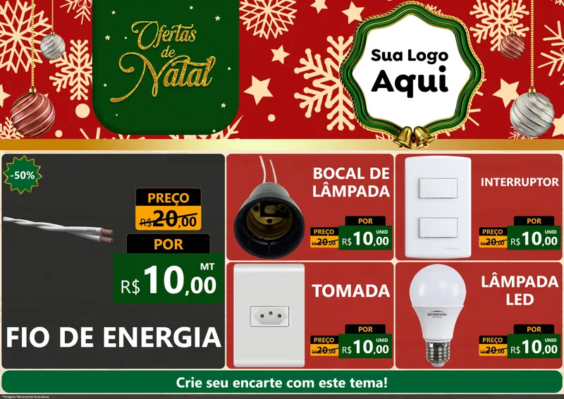 Modelo de Encarte para Encarte A4 Horizontal com o tema Natal de Ofertas para Materiais Elétricos