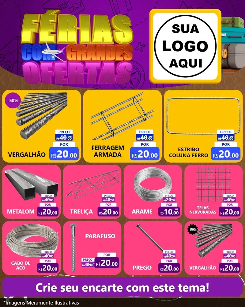 Modelo de Rede Social para Feed Instagram com o tema Férias com Grandes Ofertas para Ferragens