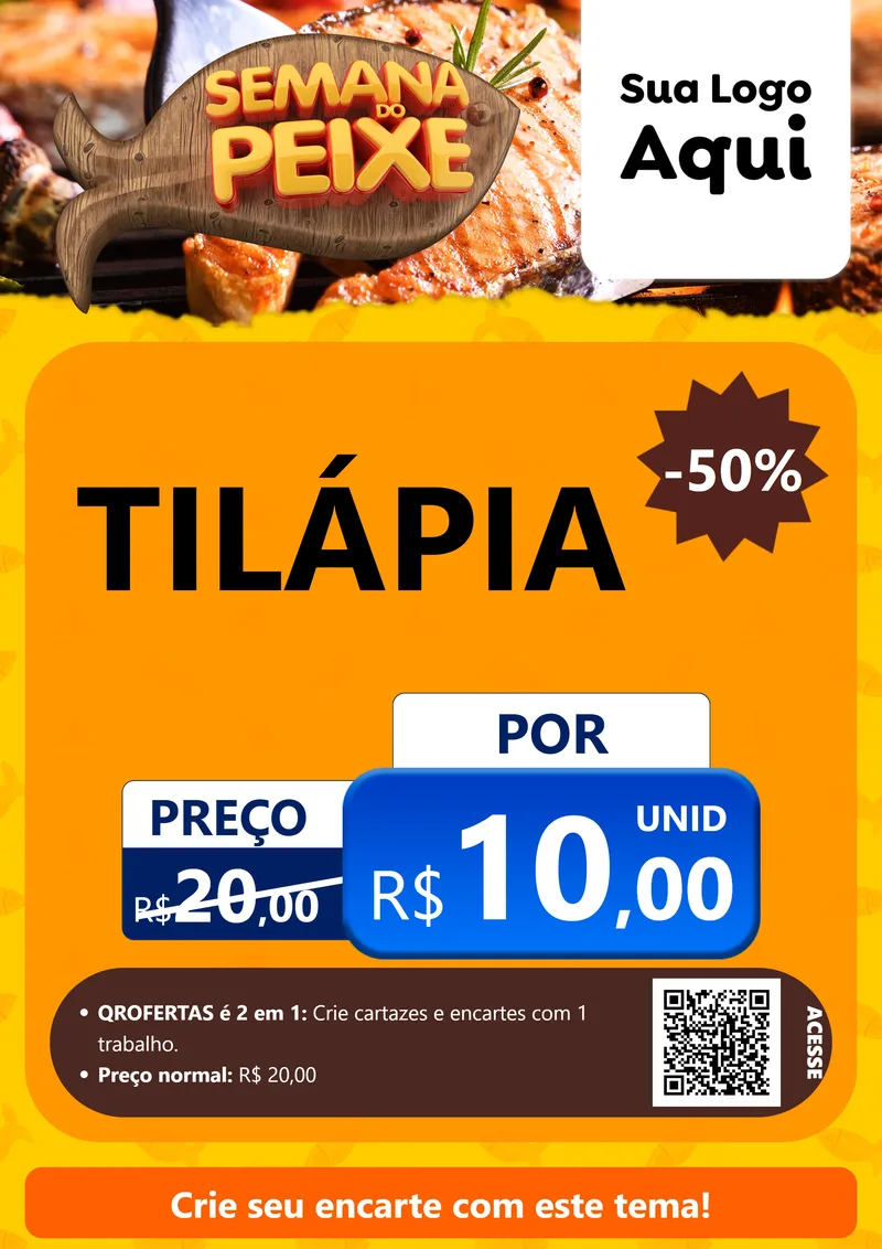Modelo de Cartaz para Cartaz A4 Vertical com o tema Semana do Peixe para Peixaria