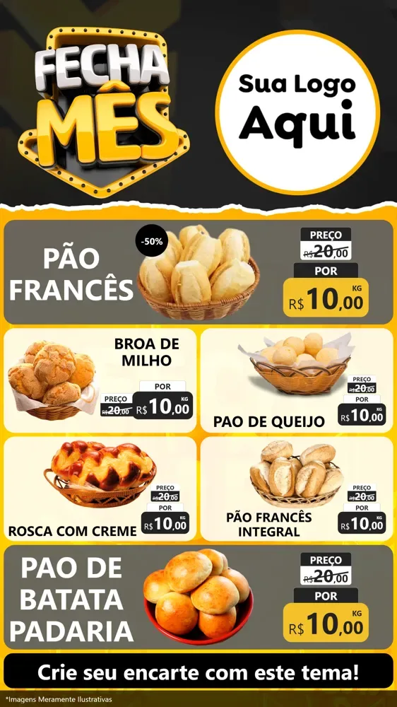 Modelo de TV para TV Vertical com o tema Fecha Mês para Padaria