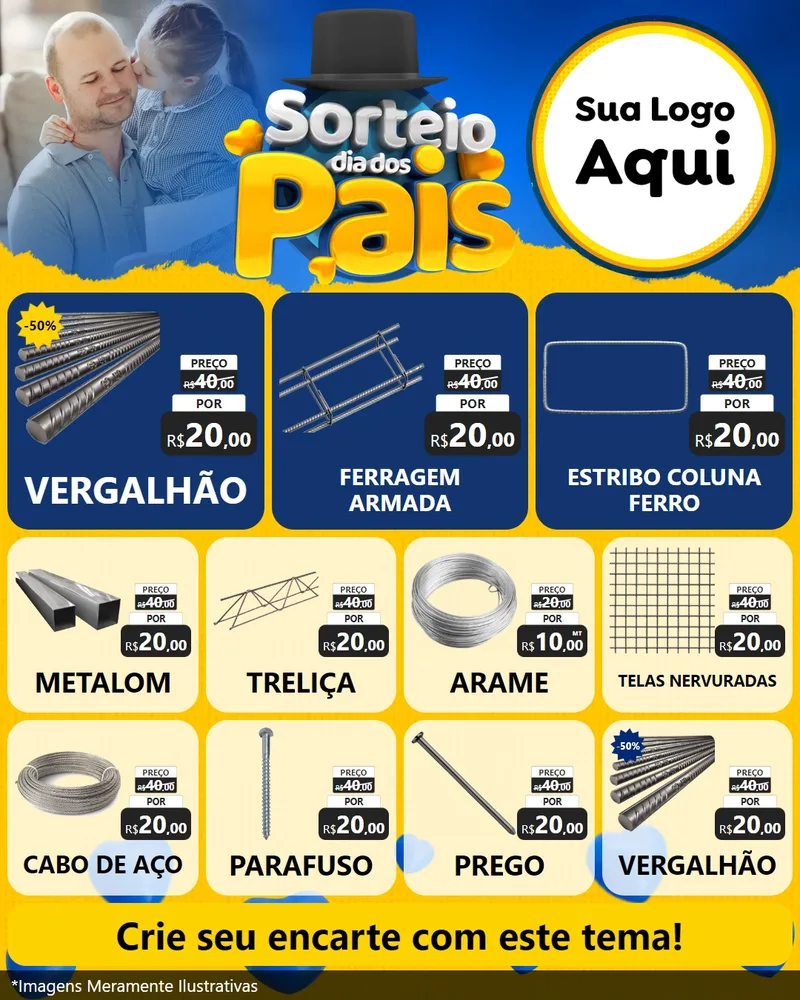 Modelo de Rede Social para Feed Instagram com o tema Sorteio Dia Dos Pais para Ferragens
