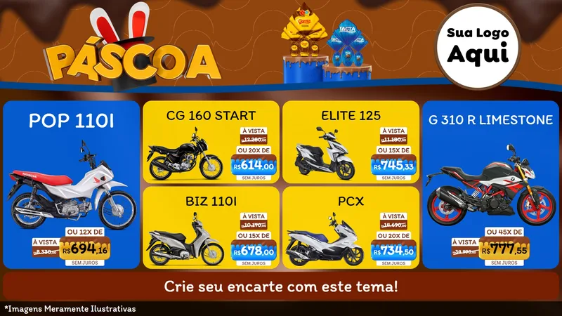 Modelo de TV para TV Horizontal com o tema Páscoa para Concessionaria de Motos
