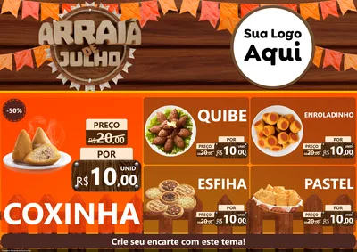 Modelo de Encarte para Encarte A4 Horizontal com o tema Arraiá de Julho - Junina para Salgadaria