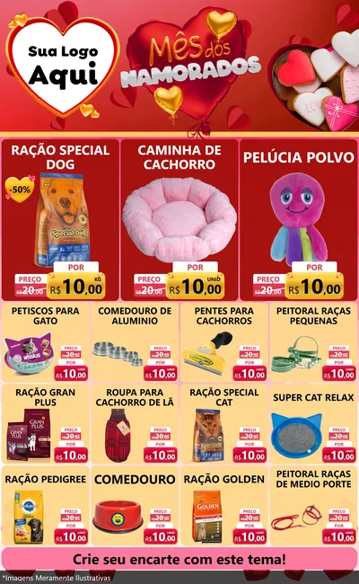 Modelo de Encarte para Encarte Grande com o tema Mês dos Namorados para Pet Shop