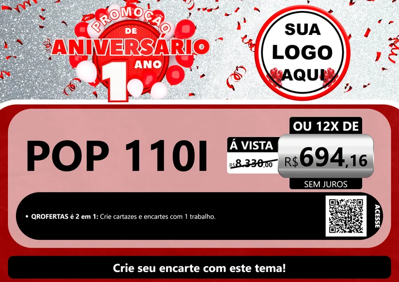 Modelo de Cartaz para Cartaz A4 Horizontal com o tema Promoção de Aniversário - 1 Ano para Concessionaria de Motos