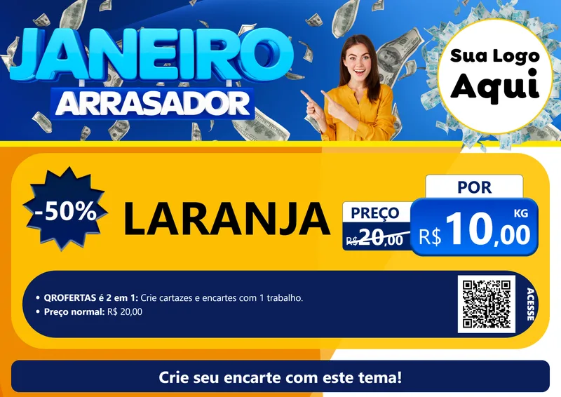 Modelo de Cartaz para Cartaz A4 Horizontal com o tema Janeiro Arrasador para Hortifrúti
