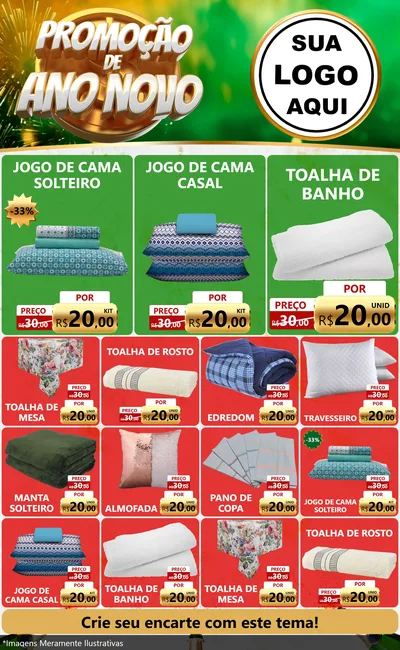 Modelo de Encarte para Encarte Grande com o tema Promoção de Ano Novo para Cama, Mesa e Banho