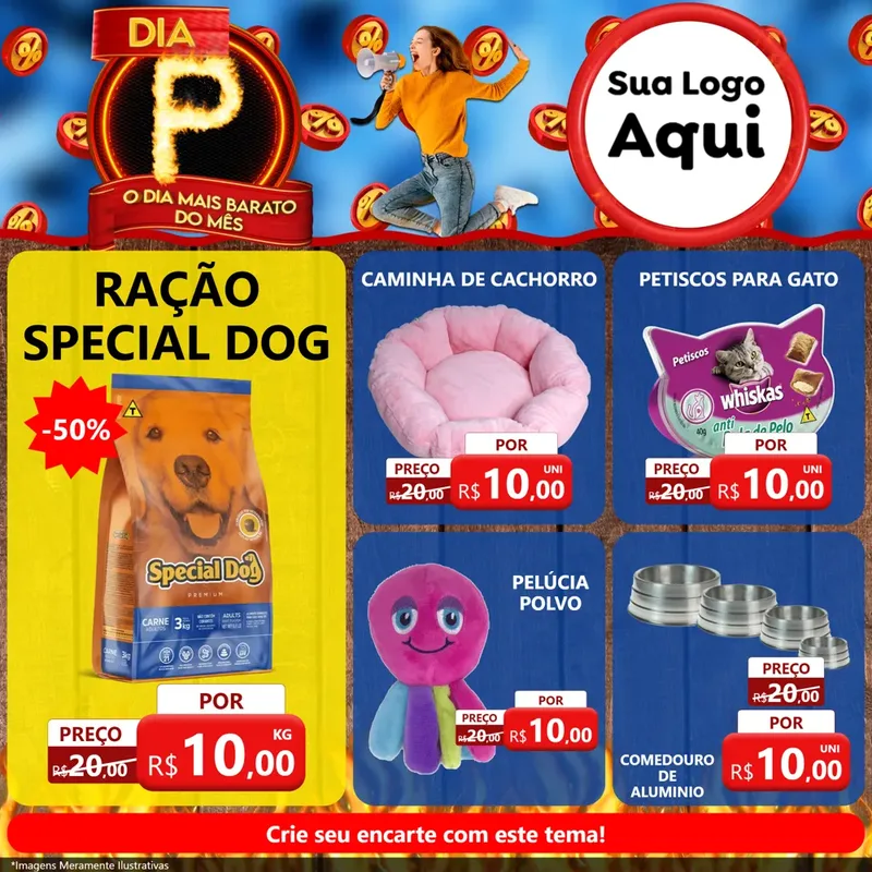 Modelo de Rede Social para Feed Facebook com o tema Dia P - O Dia Mais Barato Do Mês para Pet Shop