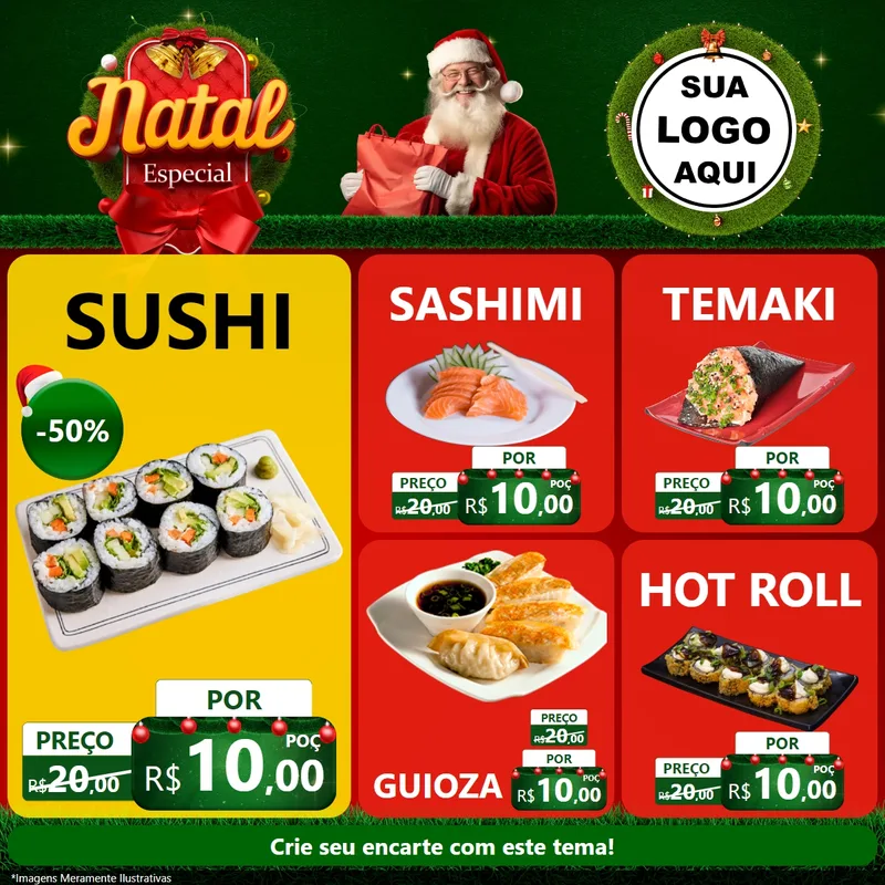 Modelo de Rede Social para Feed Facebook com o tema Natal Especial para Comida japonesa
