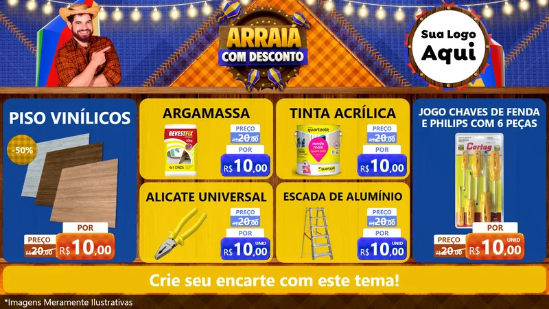 Modelo de TV para TV Horizontal com o tema Arraiá Com Desconto para Material para Construção