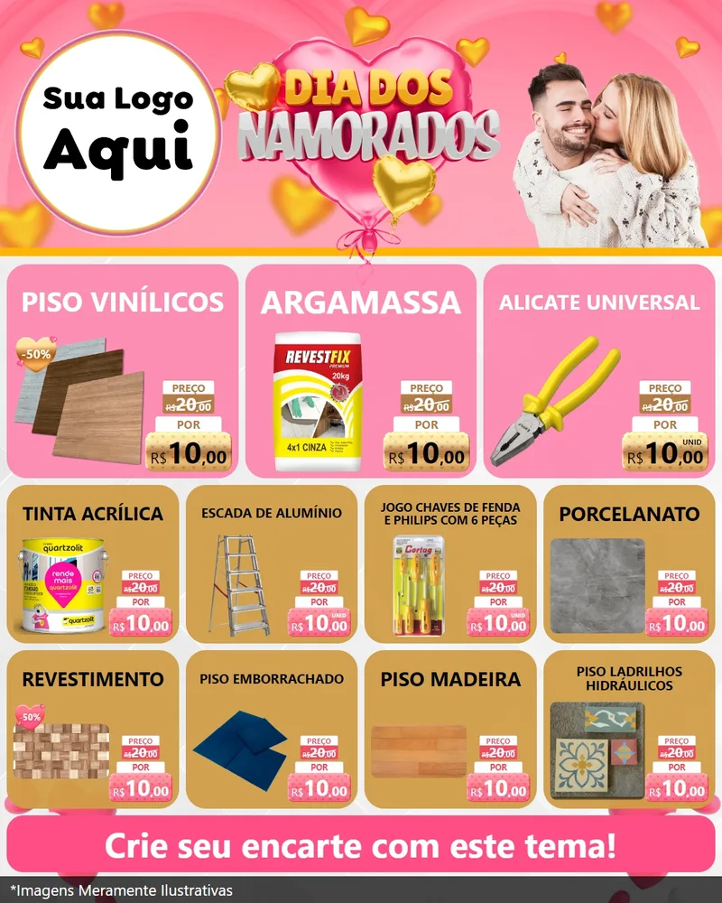 Modelo de Rede Social para Feed Instagram com o tema Dia dos Namorados para Material para Construção