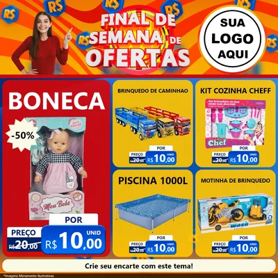 Modelo de Rede Social para Feed Facebook com o tema Final de Semana de Ofertas para Brinquedos