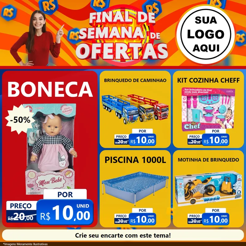 Modelo de Rede Social para Feed Facebook com o tema Final de Semana de Ofertas para Brinquedos