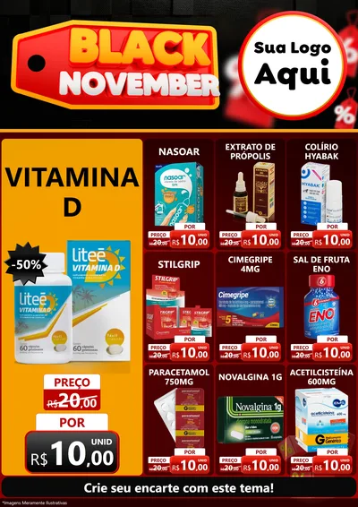 Modelo de Encarte para Encarte A4 Vertical com o tema Black November para Farmácia