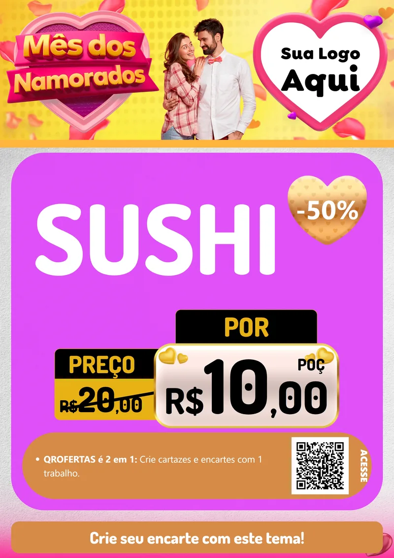 Modelo de Cartaz para Cartaz A4 Vertical com o tema Mês dos Namorados para Comida japonesa