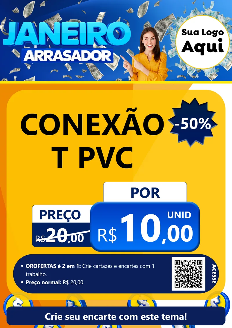 Modelo de Cartaz para Cartaz A4 Vertical com o tema Janeiro Arrasador para Tubos e conexões