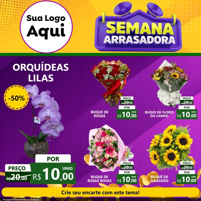 Modelo de Rede Social para Feed Facebook com o tema Semana Arrasadora para Floricultura e jardim
