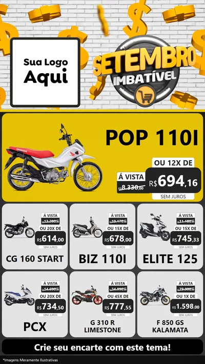 Modelo de Rede Social para Stories com o tema Setembro Imbatível para Concessionaria de Motos