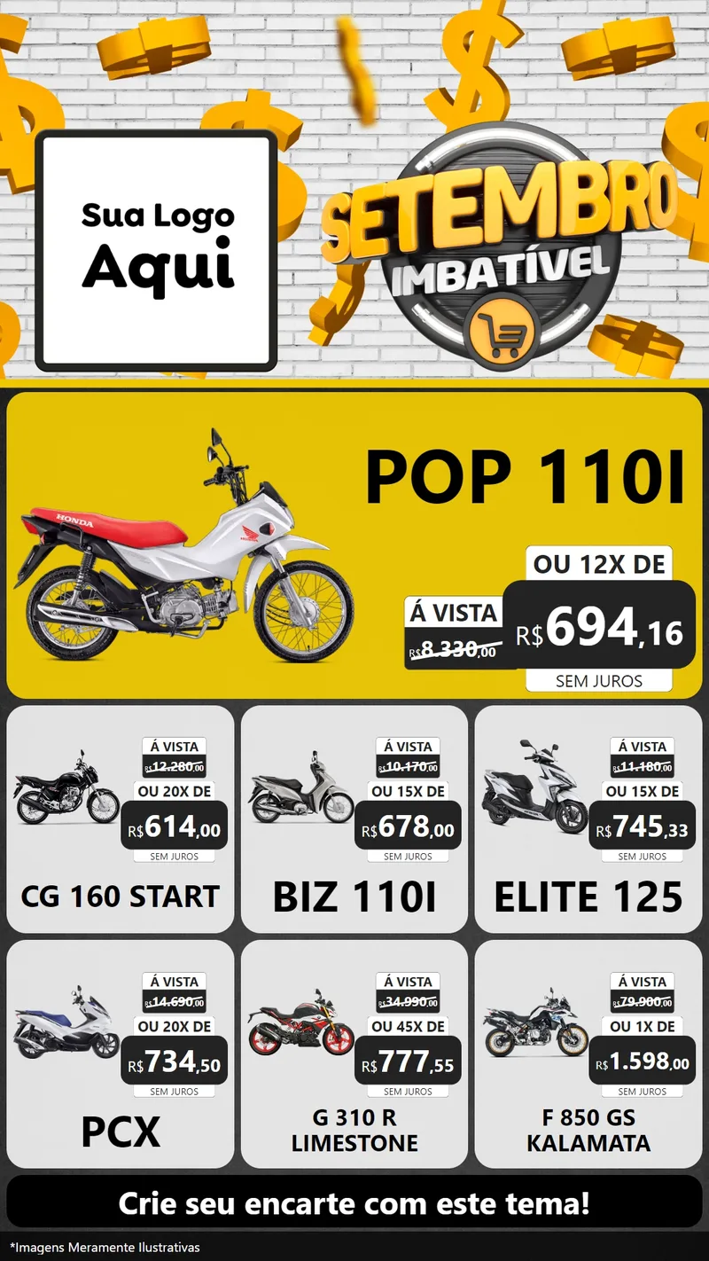 Modelo de Rede Social para Stories com o tema Setembro Imbatível para Concessionaria de Motos