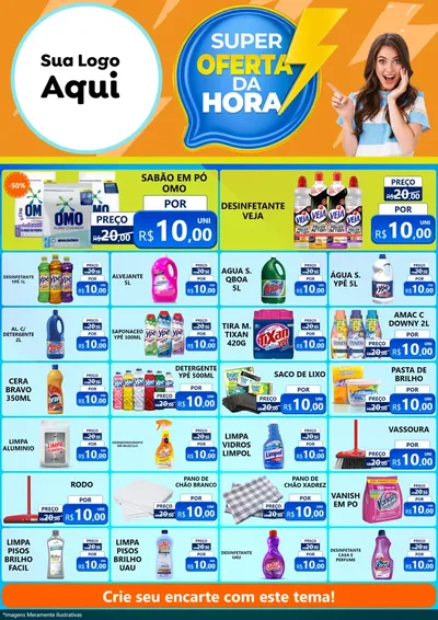 Modelo de Encarte para Encarte A4 Vertical com o tema Super Oferta da Hora para Produtos de Limpeza