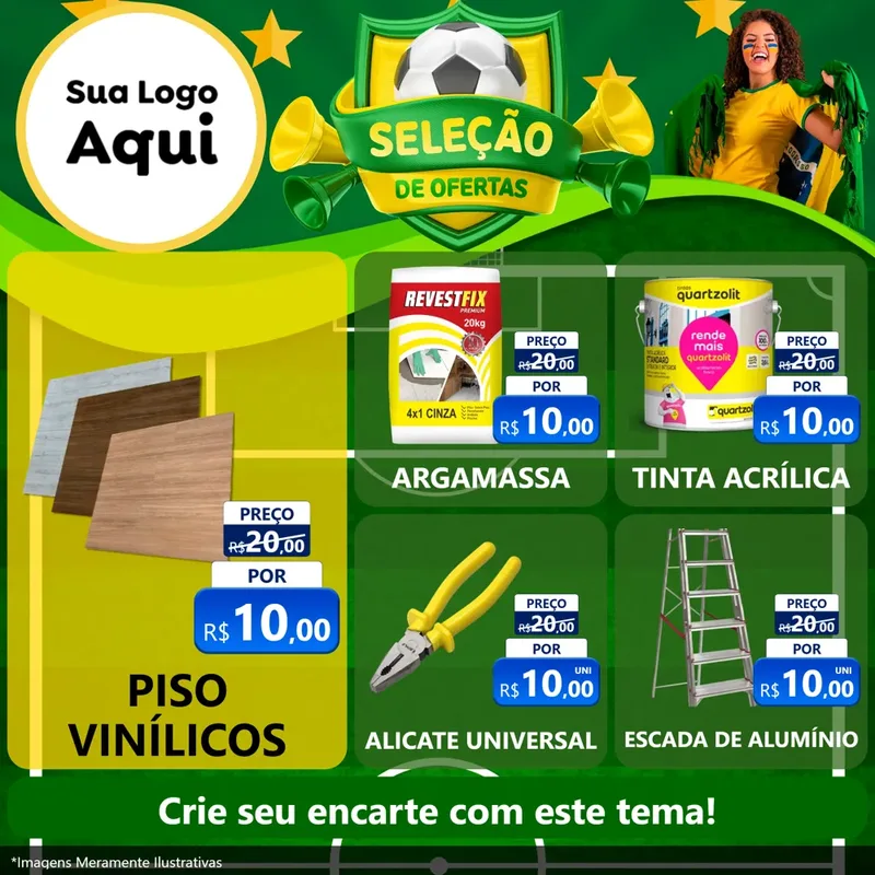 Modelo de Rede Social para Feed Facebook com o tema Seleção de Ofertas - Copa para Material para Construção