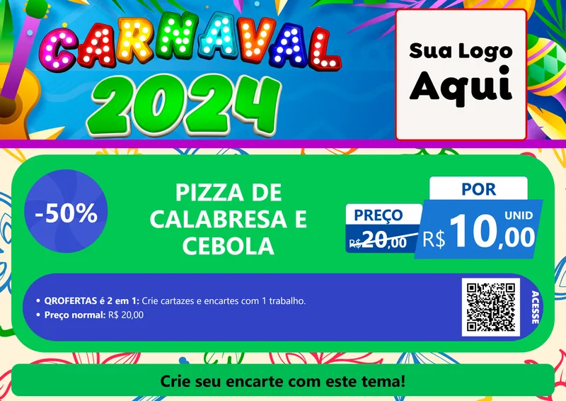 Modelo de Cartaz para Cartaz A4 Horizontal com o tema Carnaval 2027 para Pizzaria