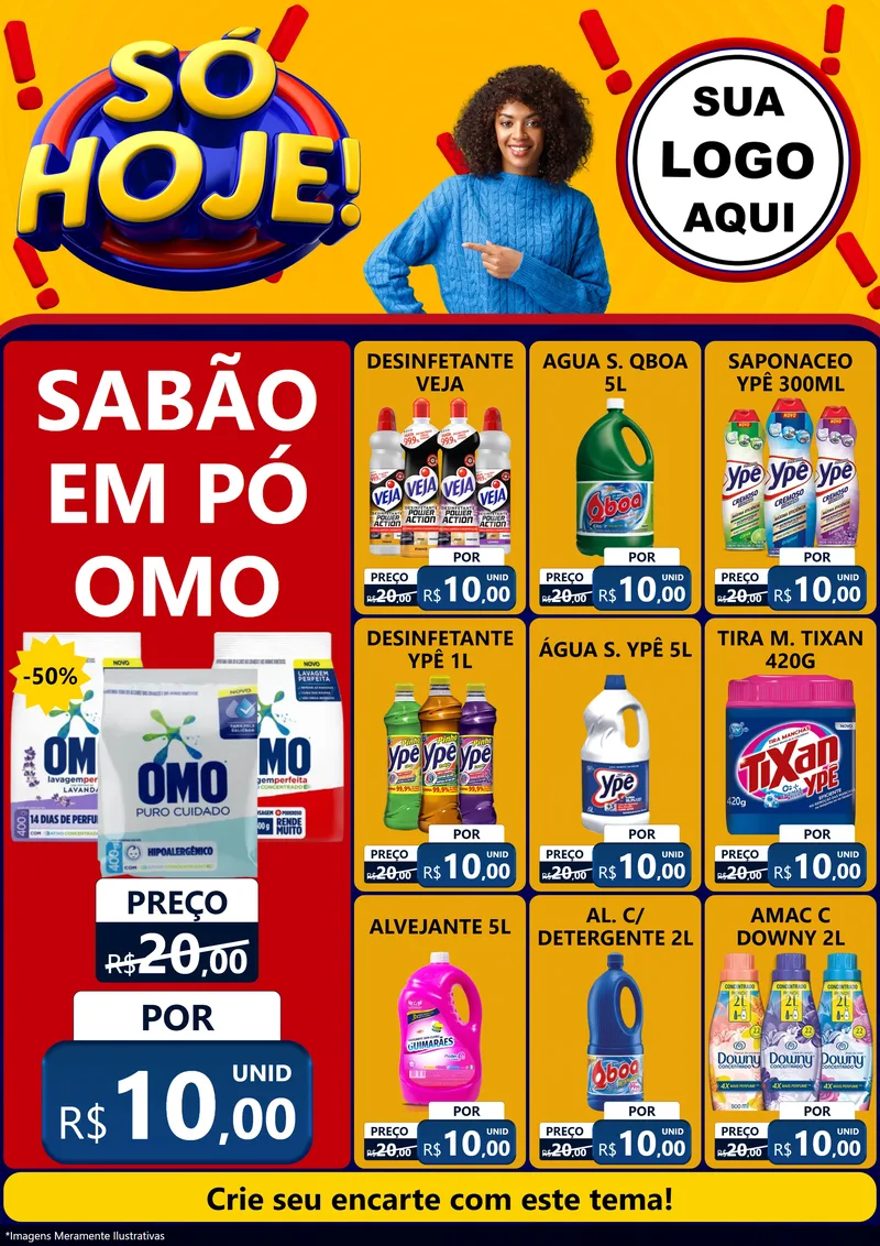Modelo de Encarte para Encarte A4 Vertical com o tema Só Hoje! para Produtos de Limpeza