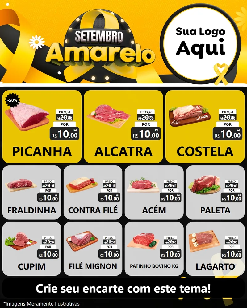 Modelo de Rede Social para Feed Instagram com o tema Setembro Amarelo para Açougue