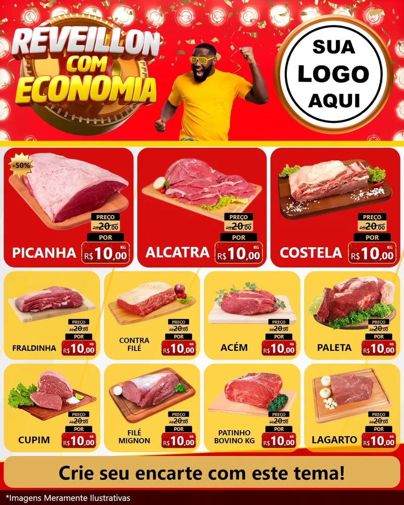 Modelo de Rede Social para Feed Instagram com o tema Réveillon com Economia para Açougue