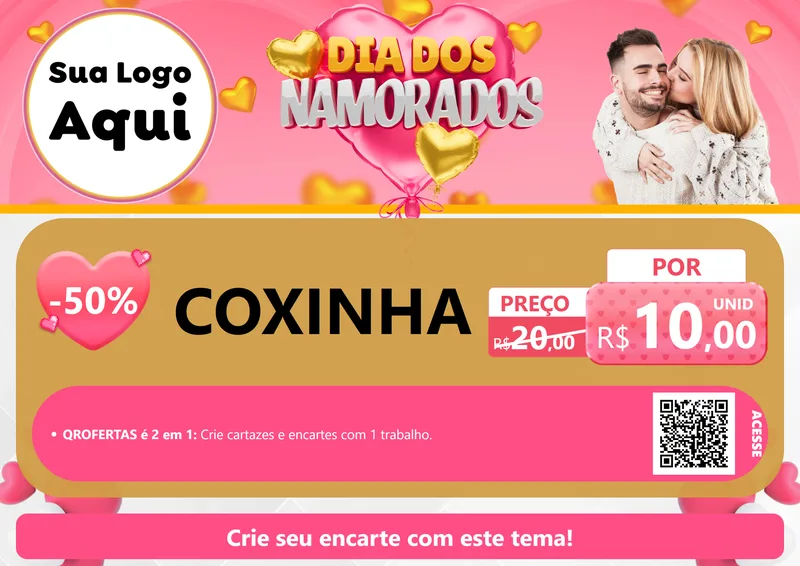 Modelo de Cartaz para Cartaz A4 Horizontal com o tema Dia dos Namorados para Salgadaria