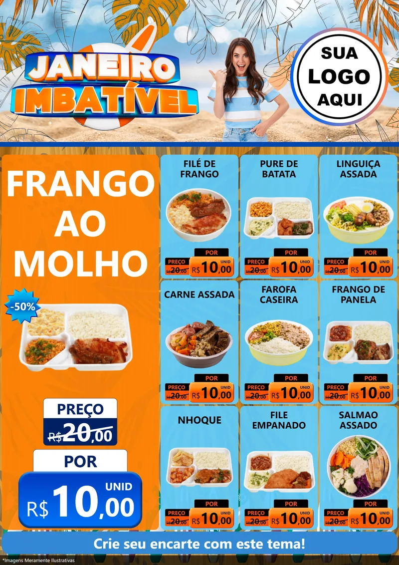 Modelo de Encarte para Encarte A4 Vertical com o tema Janeiro Imbatível para Restaurante