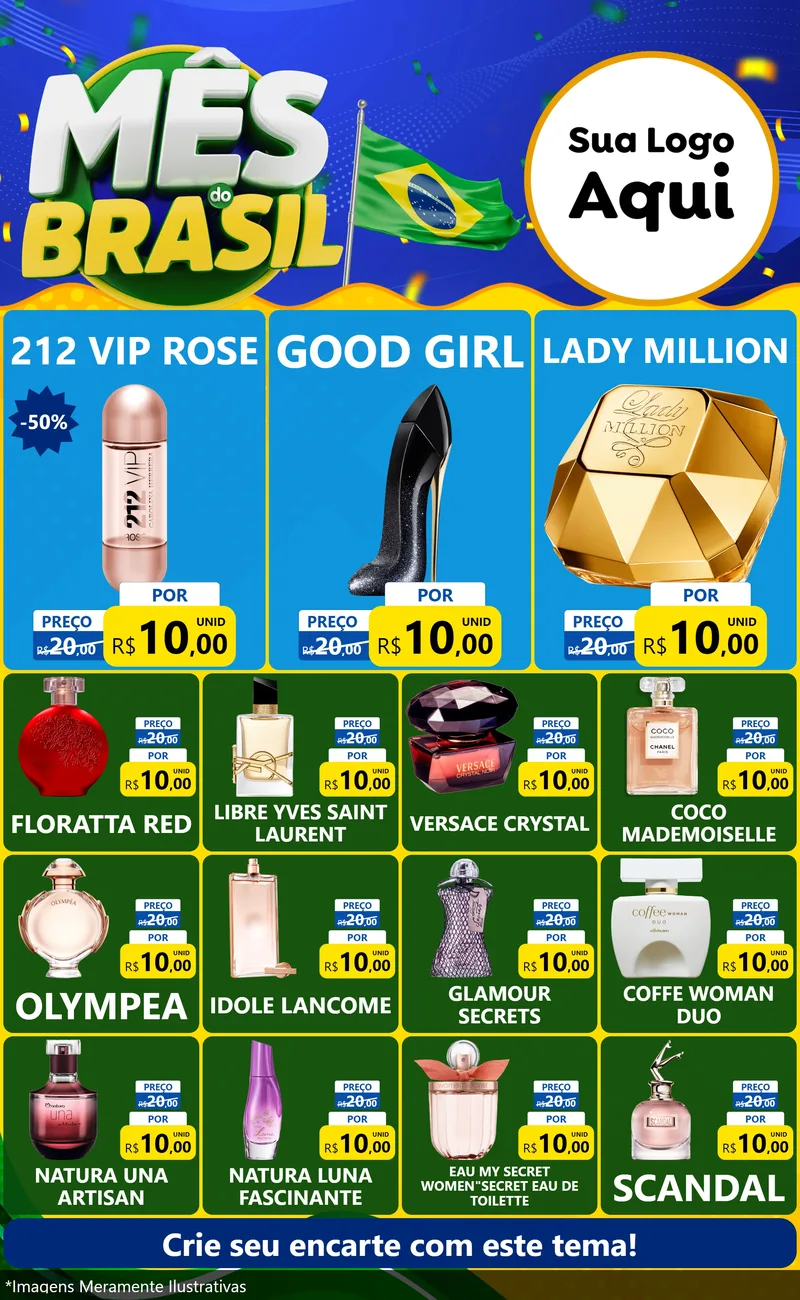 Modelo de Encarte para Encarte Grande com o tema Mês do Brasil para Perfumes