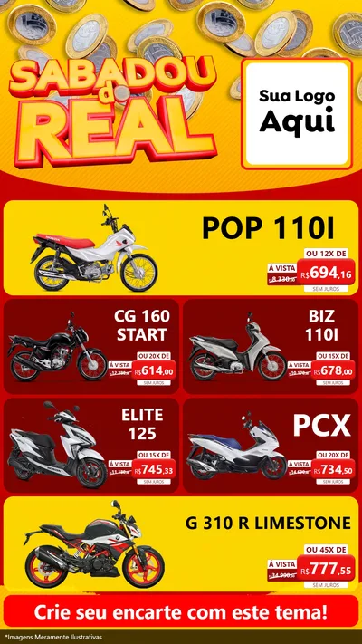 Modelo de TV para TV Vertical com o tema Sabadou do Real para Concessionaria de Motos