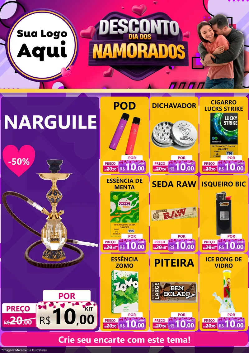 Modelo de Encarte para Encarte A4 Vertical com o tema Desconto Dia dos Namorados para Tabacaria
