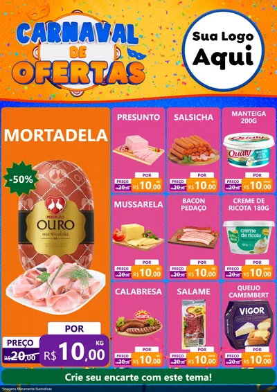 Modelo de Encarte para Encarte A4 Vertical com o tema Carnaval de Ofertas para Frios e Laticínios