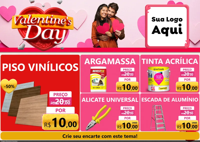 Modelo de Encarte para Encarte A4 Horizontal com o tema Valentine's Day para Material para Construção