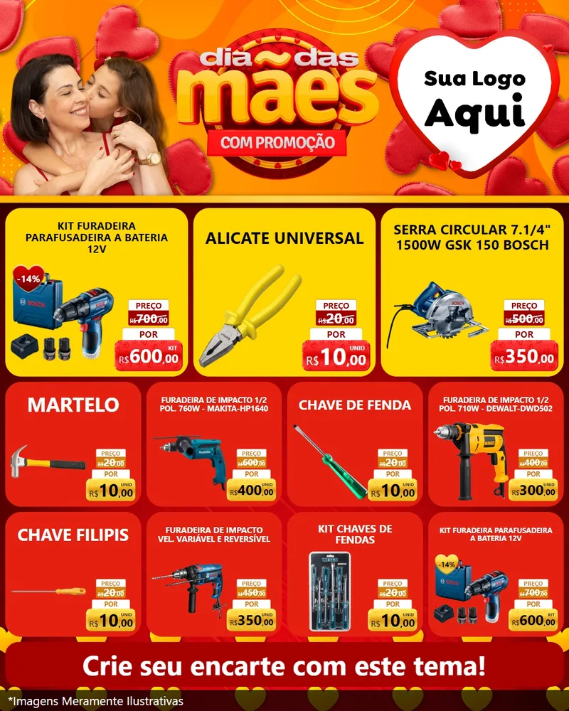 Modelo de Rede Social para Feed Instagram com o tema Dia das Mães com Promoção para Maquinas e Ferramentas