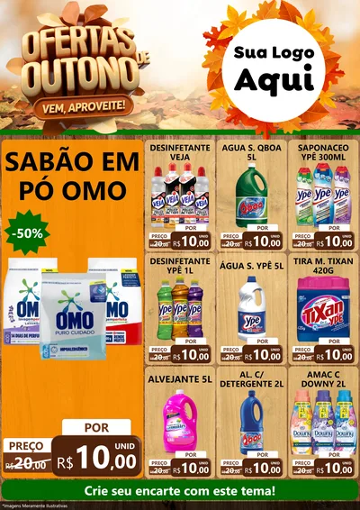 Modelo de Encarte para Encarte A4 Vertical com o tema Ofertas de Outono - Vem, Aproveite! para Produtos de Limpeza