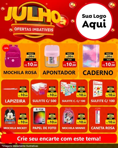 Modelo de Rede Social para Feed Instagram com o tema Julho Ofertas Imbatíveis para Papelaria