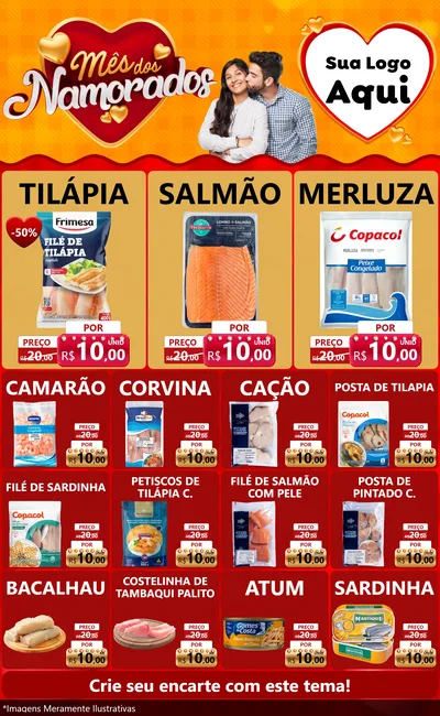 Modelo de Encarte para Encarte Grande com o tema Mês dos Namorados para Peixaria