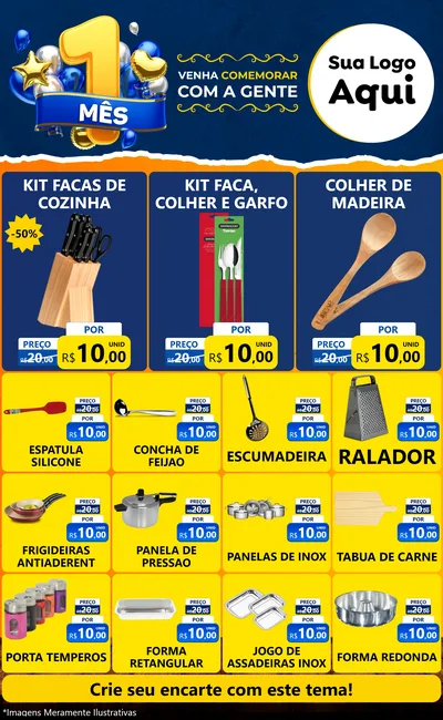 Modelo de Encarte para Encarte Grande com o tema Um Mês de Aniversário para Utilidades Domésticas