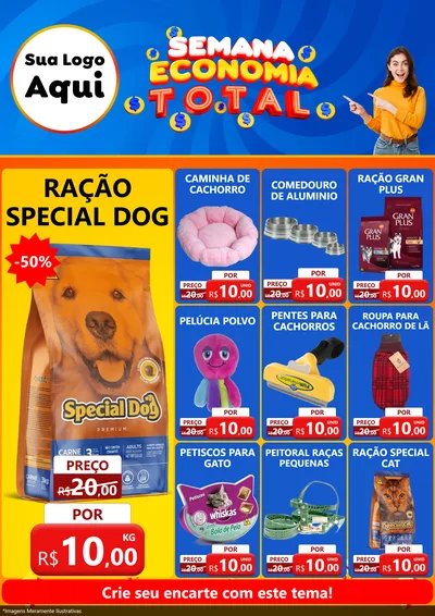 Modelo de Encarte para Encarte A4 Vertical com o tema Semana Economia Total para Pet Shop