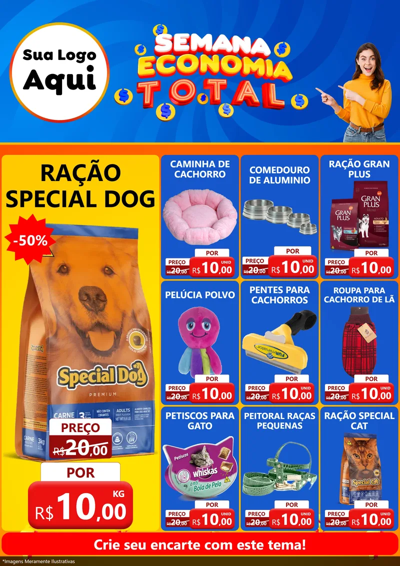 Modelo de Encarte para Encarte A4 Vertical com o tema Semana Economia Total para Pet Shop