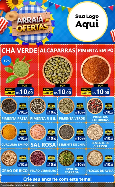 Modelo de Encarte para Encarte Grande com o tema Arraiá de Ofertas para Produtos Naturais