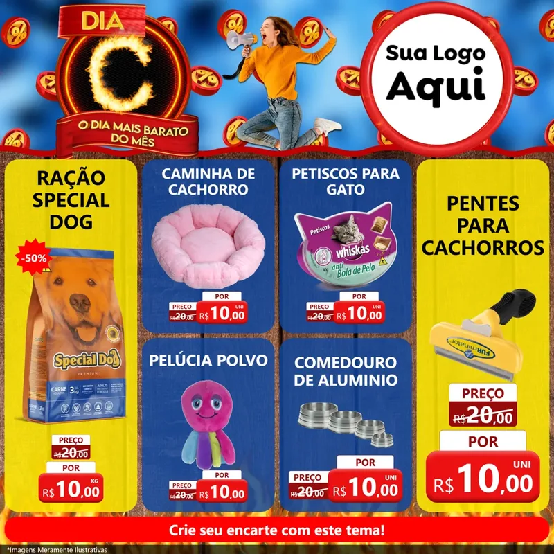 Modelo de Rede Social para Feed Facebook com o tema Dia C - O Dia Mais Barato Do Mês para Pet Shop